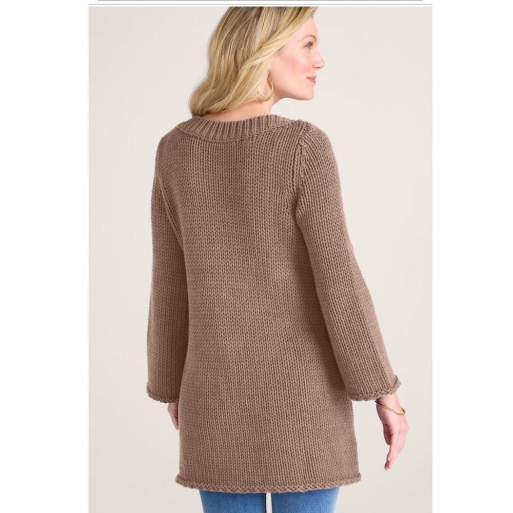 Soft Surroundings Brown Chunky Knit A-Line Tunic Sweater Bell Sleeve Womens Sz M - Picture 3 of 8